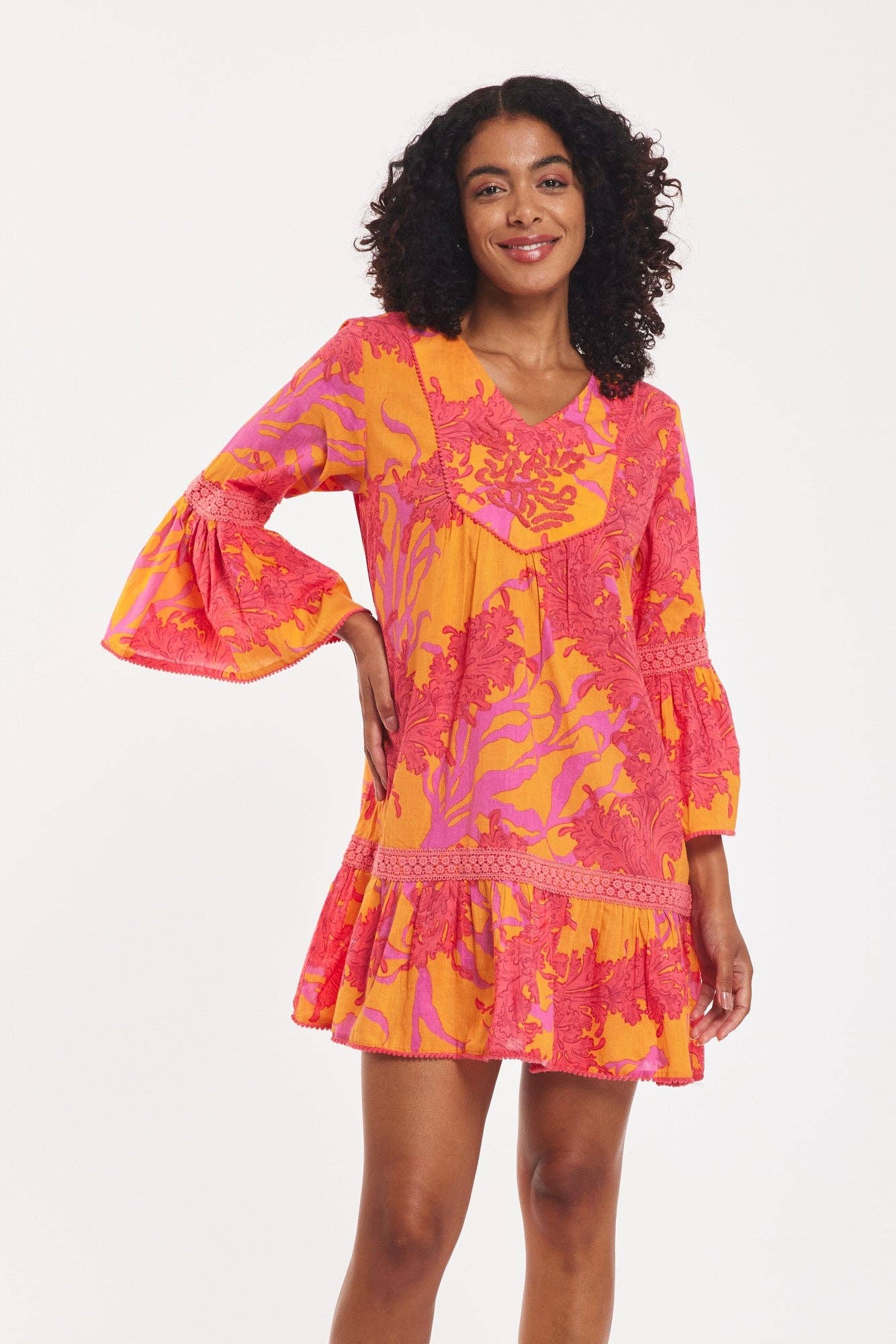 ModaPosa - Wholesale Dress - Women's - Ilaria Dress Big Coral Orange Fuchsia Spring Summer2