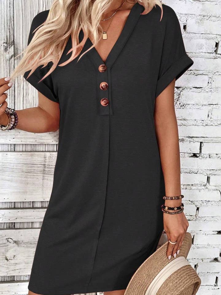 NINEXIS - Wholesale Dress - Women's - CWDSD4862_SUMMER V-NECK BUTTON-UP SHORT-SLEEVED DRESS SHORT9