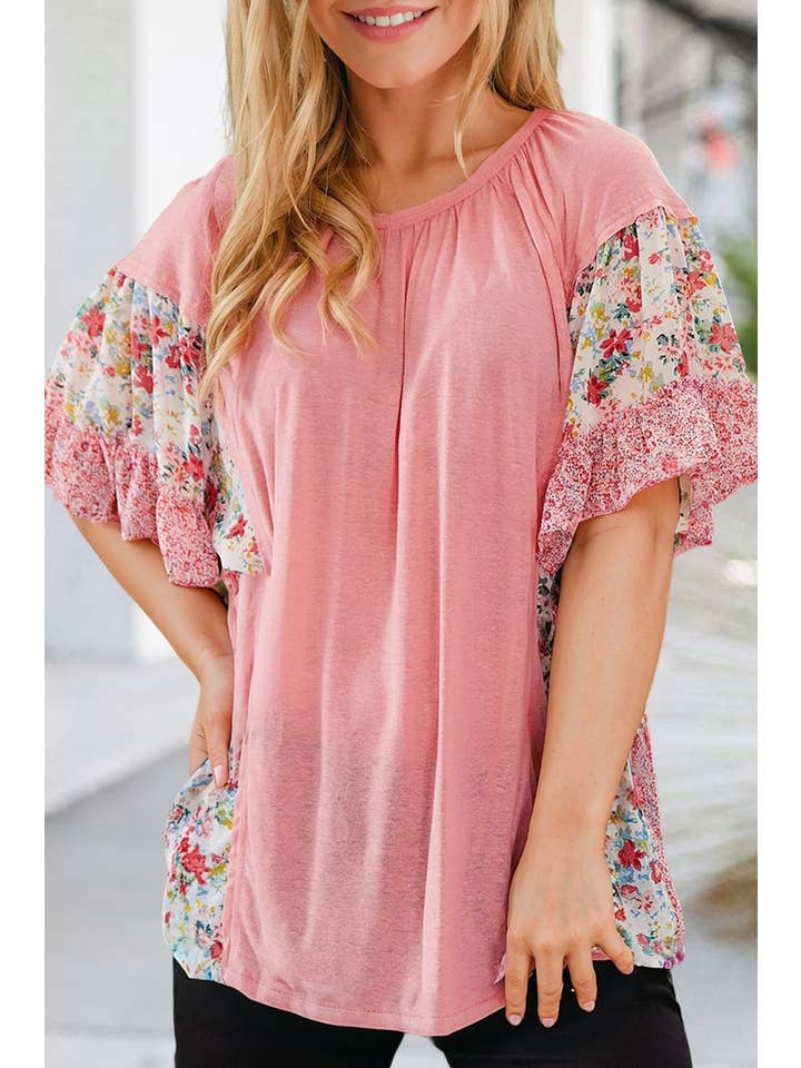 As shown Floral Patchwork Ruffled Blouse | Plus Size 1X-4X for wholesale on Faire