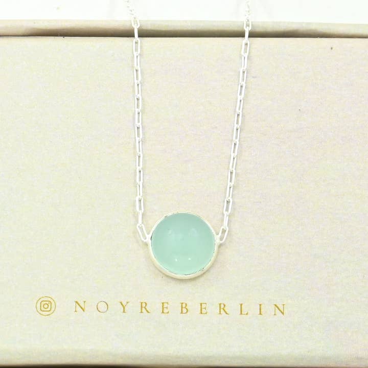 Schmuckoo Berlin - Venta al por mayor Collares con colgantes/abalorios - Collar de Piedra Preciosa Redonda Plata 925 - Calcedonia Aqua