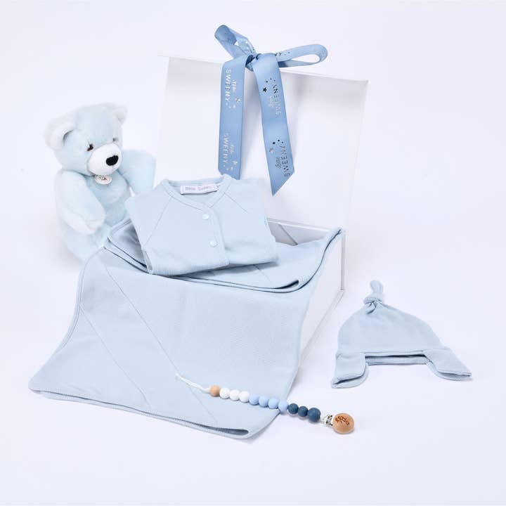 Bebe Sweeny - Wholesale Clothing Set - Baby - EVAN | Baby Boys Gift Box - Blue Ribbed Cotton Set (4)