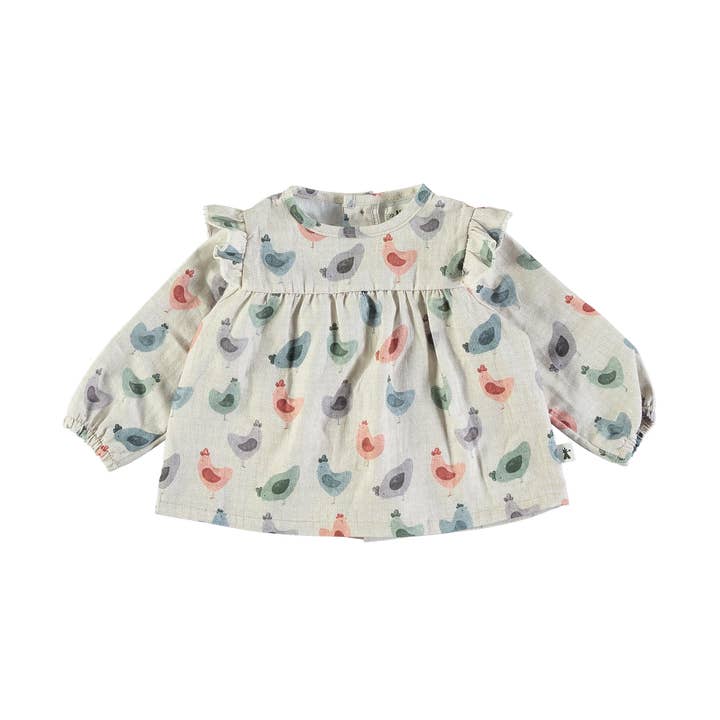 Blouse voor kinderen en baby's met vrolijke vogelprint voor wholesale door Petit Indi