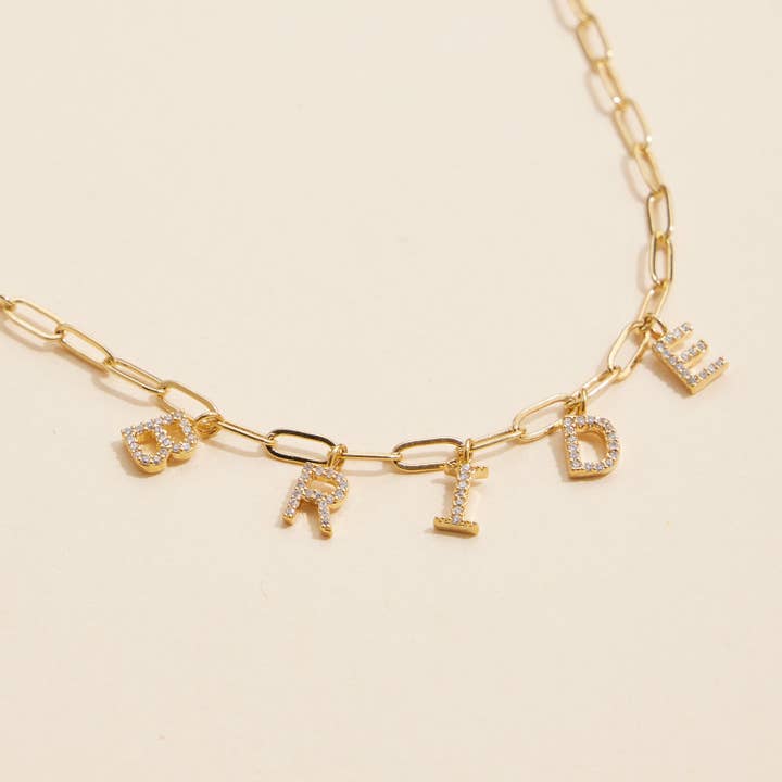 Frem - Wholesale Pendant/Charm Necklace - Sparkling "Bride" Cubic Zirconia 18K Gold Charm Necklace