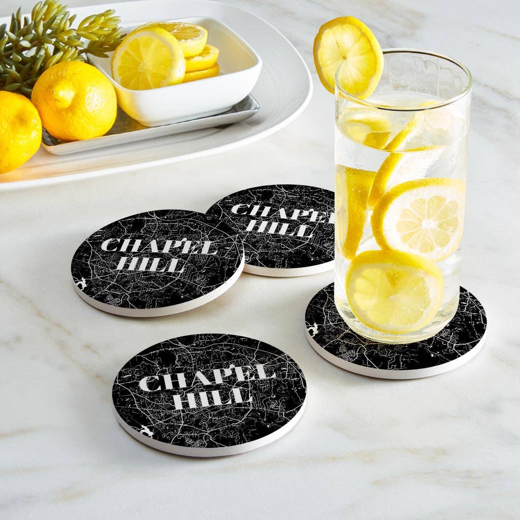 Love Local - Wholesale Coasters - Minimalistic B&W North Carolina Chapel Hill Map | Absorbent Coasters | Set of 4 | Min 21
