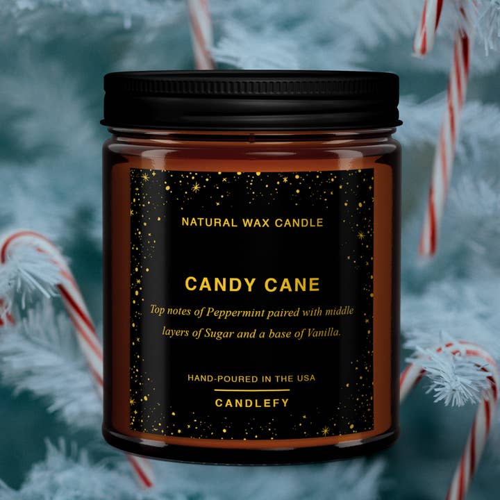 Candlefy - Wholesale Jar/Filled Candle - Christmas Candle: Candy Cane / Peppermint, Sugar, Vanilla