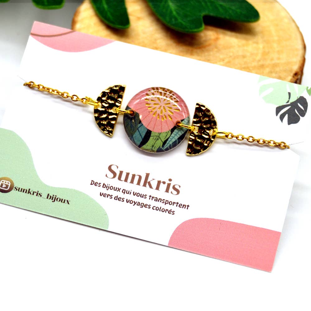 SUNKRIS - Wholesale Charm/Dangle Bracelet - Adjustable floral bracelet in gold stainless steel and resin4