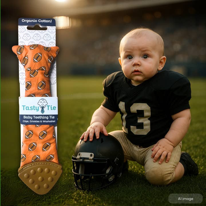 Tasty Tie® - Wholesale Teether (Not Clip-On) - Baby - Tasty Tie Teether, Crinkle Toy, Baby Boy Gift (Football)1