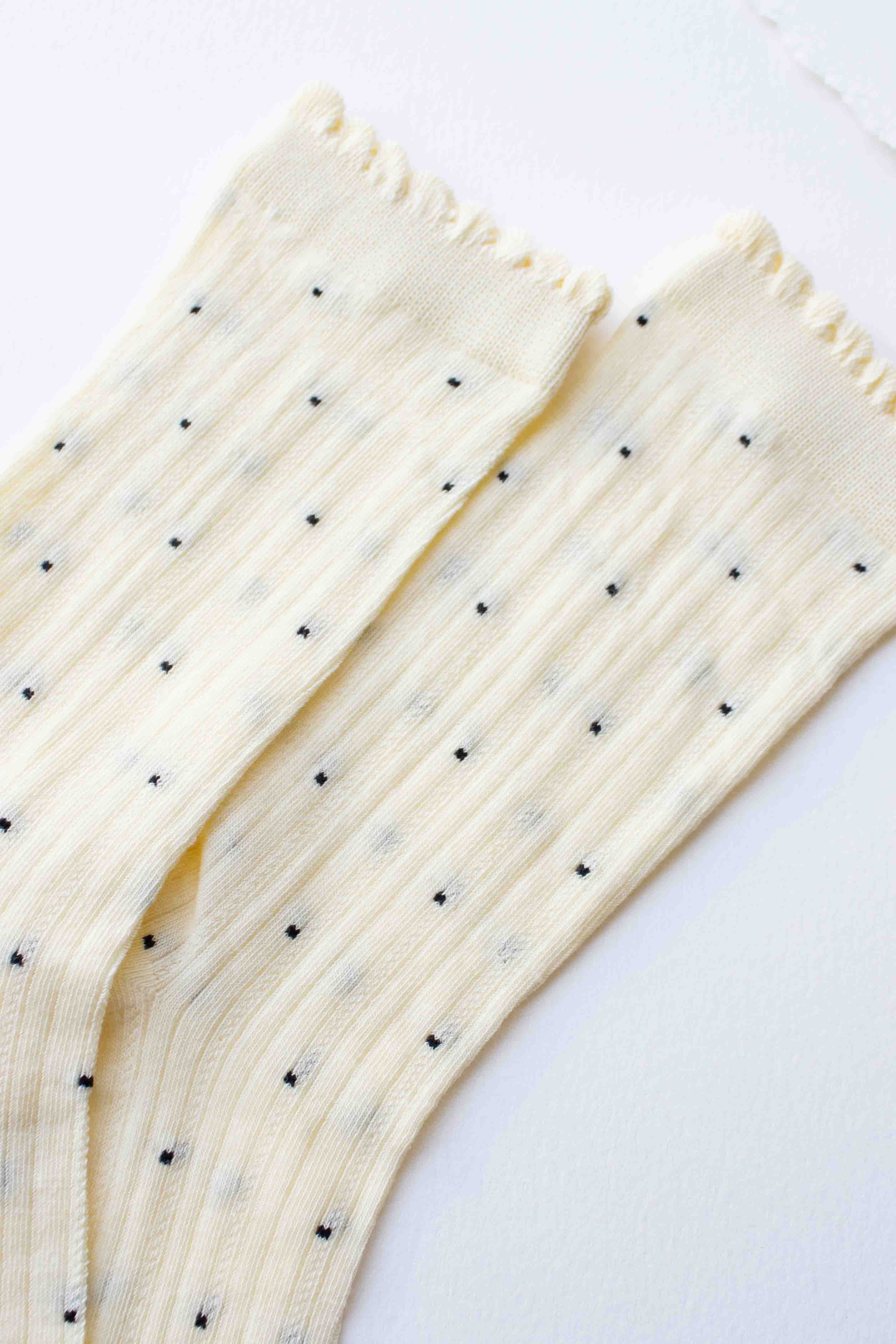 Tiepology - Vente Chaussettes – femme - Chaussettes à pois côtelées à bord festonné6