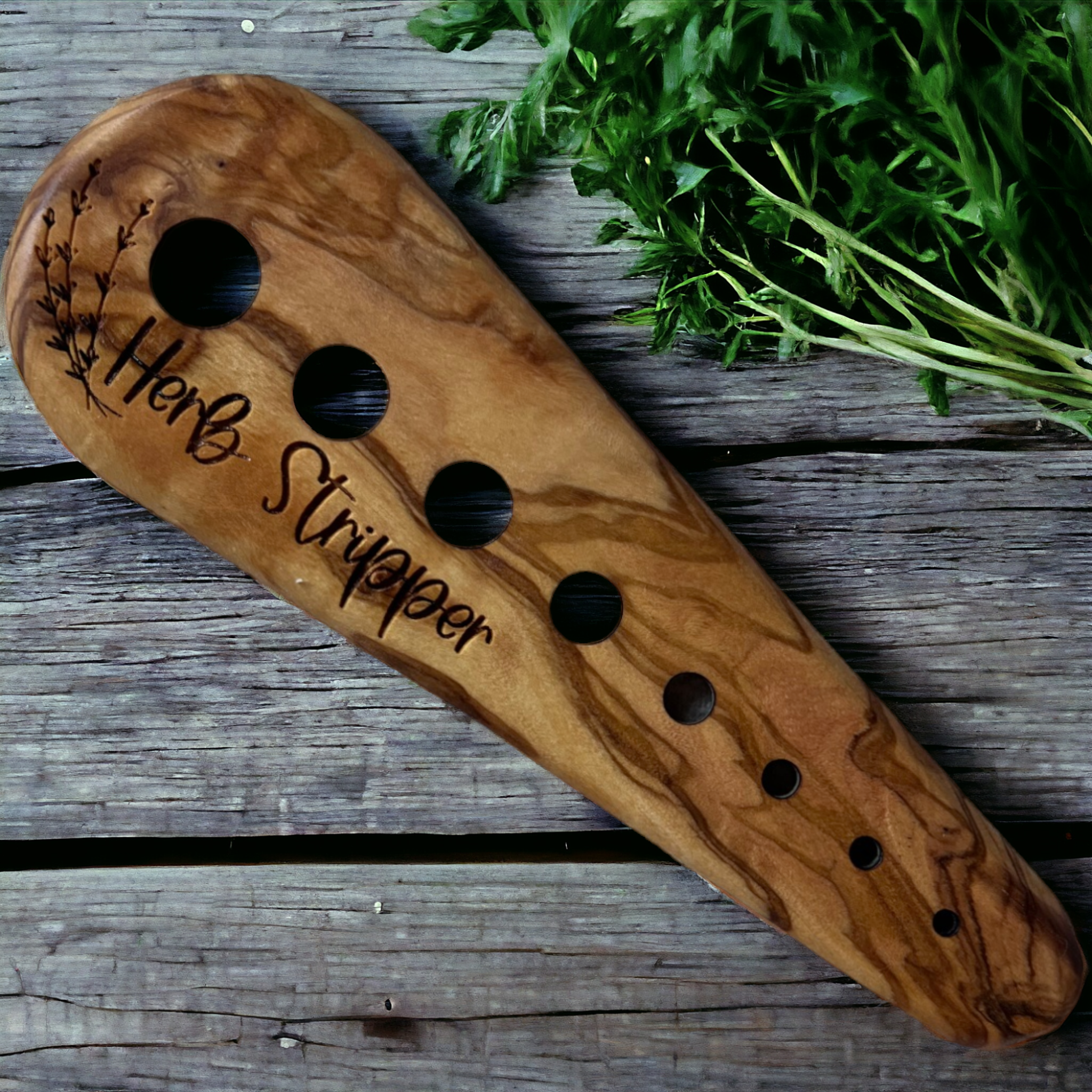 The Savvy Spade - Wholesale Kitchen Tool/Gadget - Herb Stripper - Handmade Olive Wood Herb Preparation4