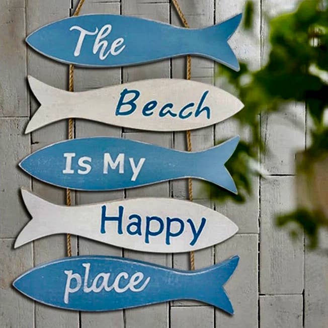 EcoFreax - Wholesale Sign - Wooden coastal hanging fish sign the beach is my happy place