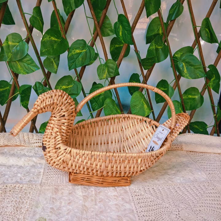 Saanjh - Wholesale Basket - Saanjh Maga Cane Duck Tabletop Basket with Handle