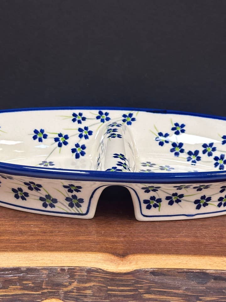 Plato, Oval Dividido - Pequeñas Flores para venta al por mayor de Music City Polish Pottery