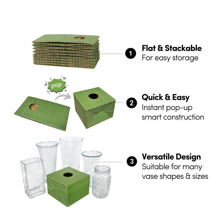 Jacobson - Wholesale Fresh Cut Flowers - 10PK - Pop Up Floral Delivery Box Vase Transport - S/M/L/XL1