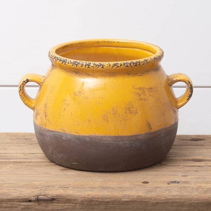 Pottery - Ocher And Brown With Handles, Lg (PC) for wholesale by Audrey's Home & Gift