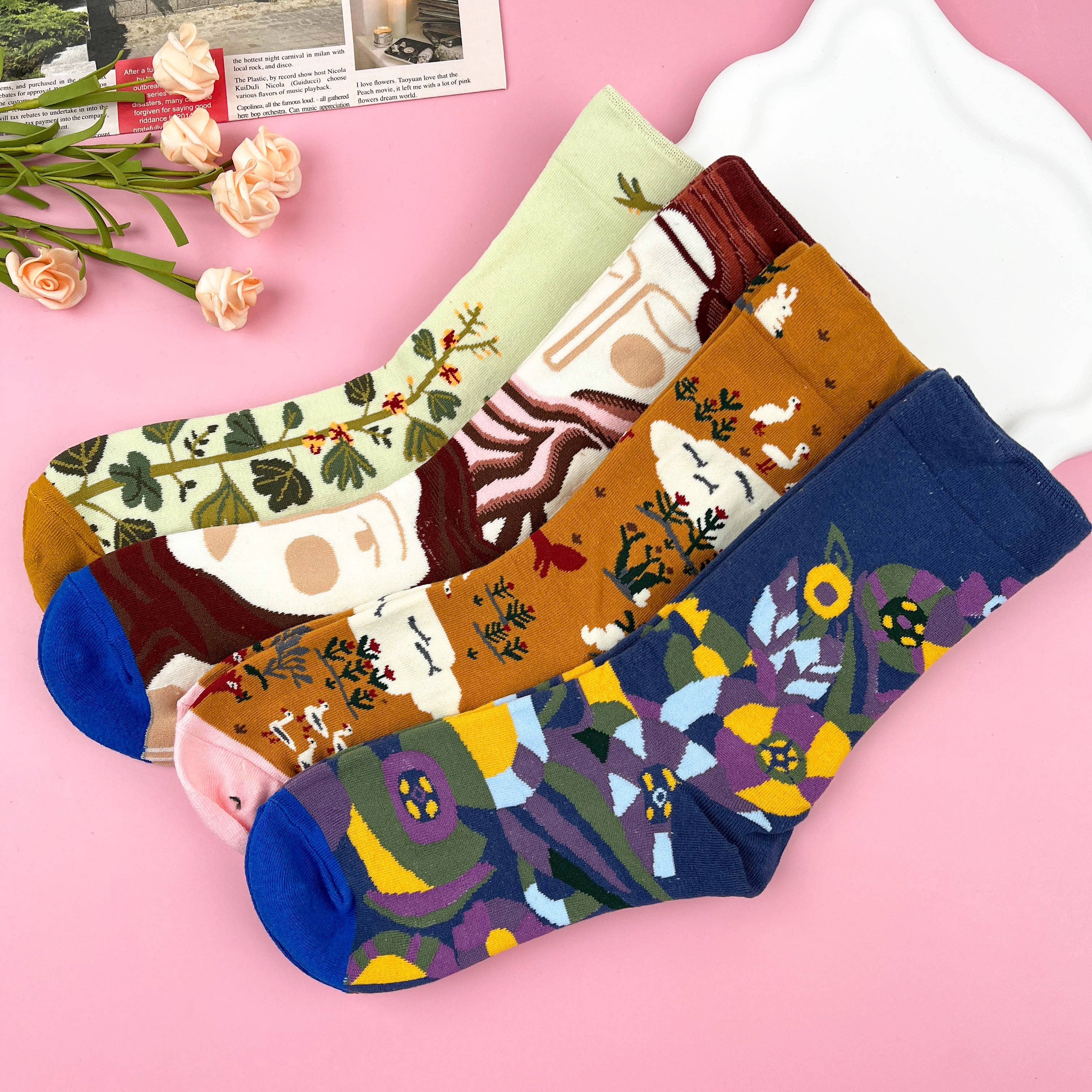 mildstyles - Wholesale Socks - Women's - Vintage Artistic Abstract Oil Painting Mid-Calf Socks9