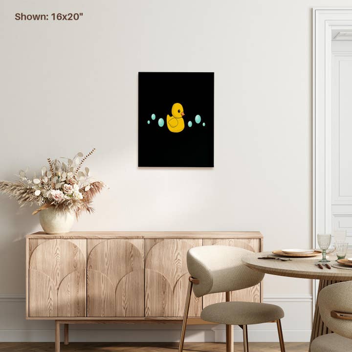 3dRose - Wholesale Art Print - 3dRose, Cute Yellow Rubber Duckie cartoon with soap bubbles - kawaii ducky on black - adorable sweet duck, Museum Grade Canvas Wrap6