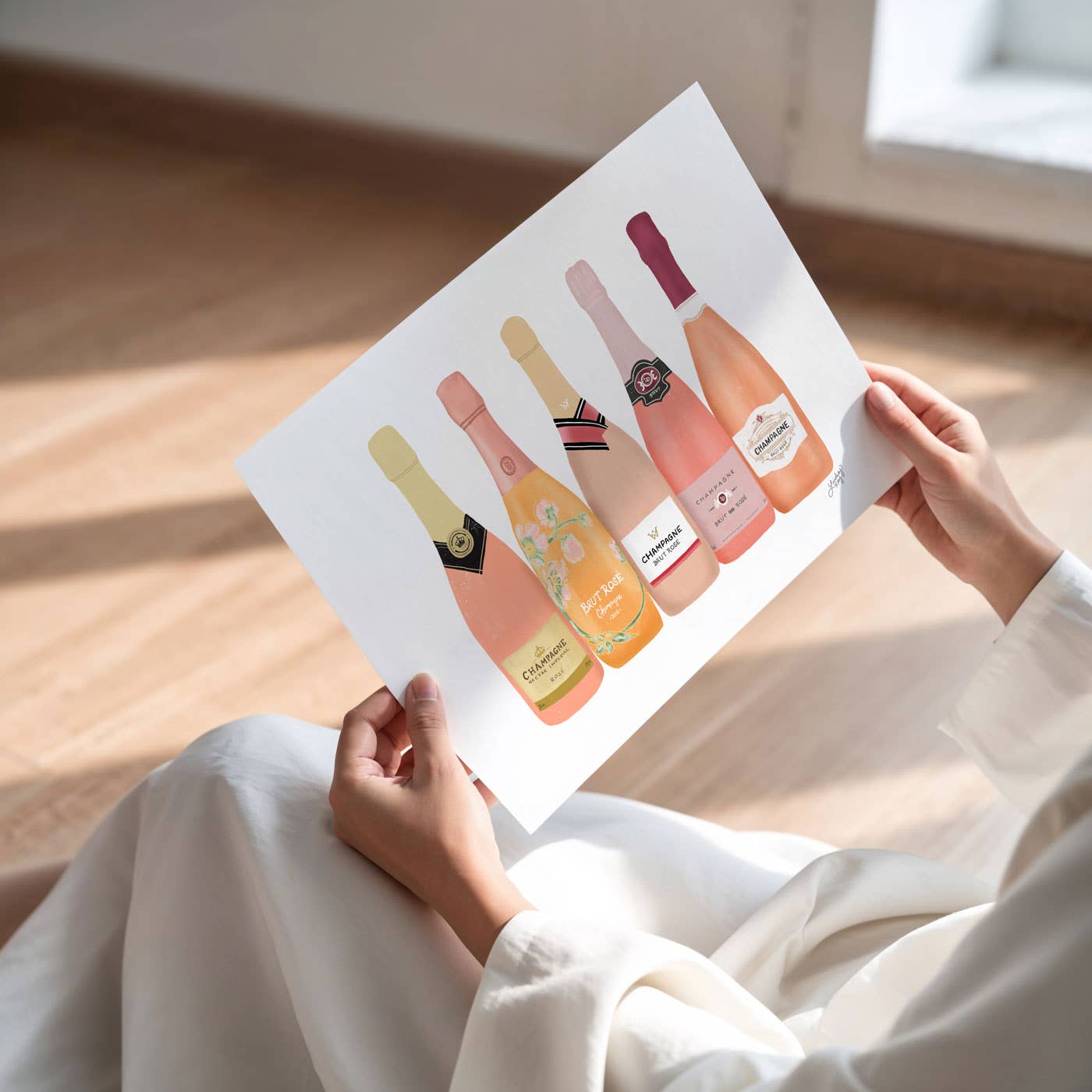 Lindsey Kay Collective - Wholesale Art Print - Rose Champagne Bottles - Art Print1