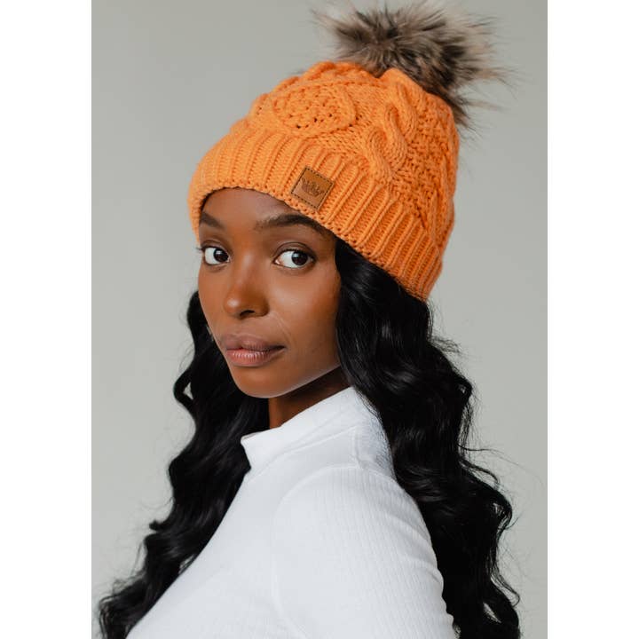 Panache Apparel Co. - Wholesale Beanie - Women's - Light Orange Cable Knit Pom Hat
