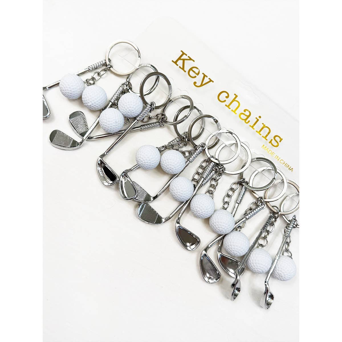 WHITE Love Playing Golf Club Keychain for wholesale on Faire2