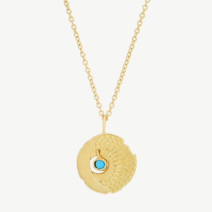 Collier à breloques soleil et lune en turquoise pour la vente par Studio Grun