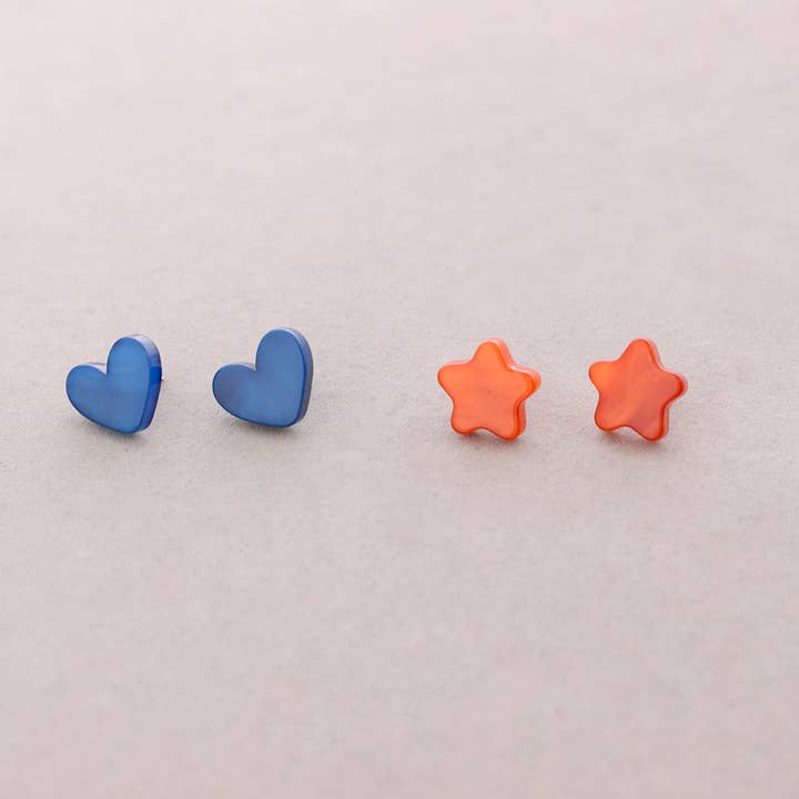 Sonata - Wholesale Snap Jewelry - Set of 2 Earrings Heart Star Resin4