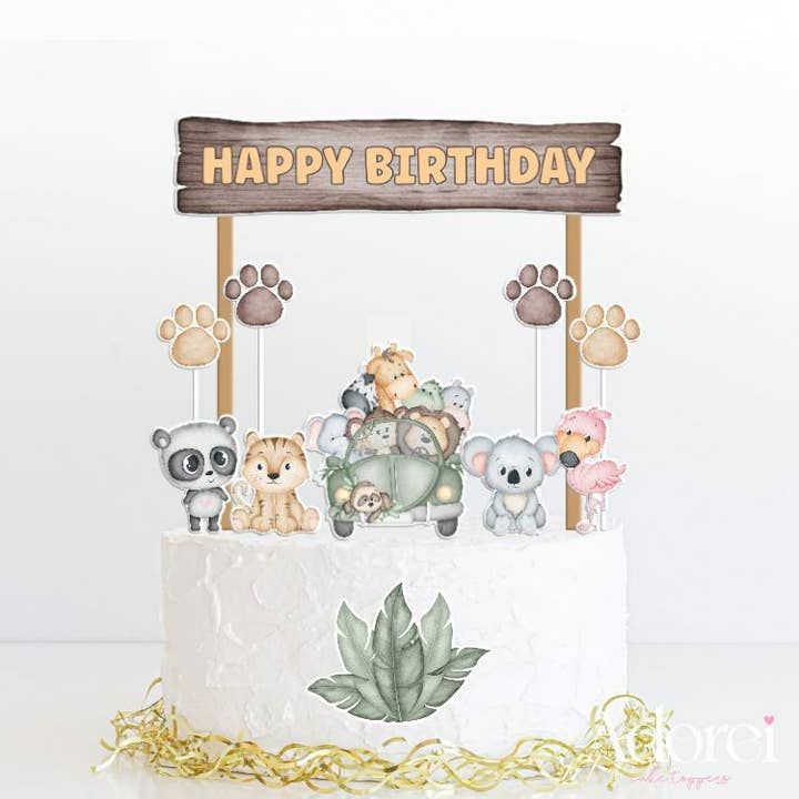 Adorei - Venta al por mayor Adorno para tartas/cupcakes - Topper de Tarta Safari Acuarela