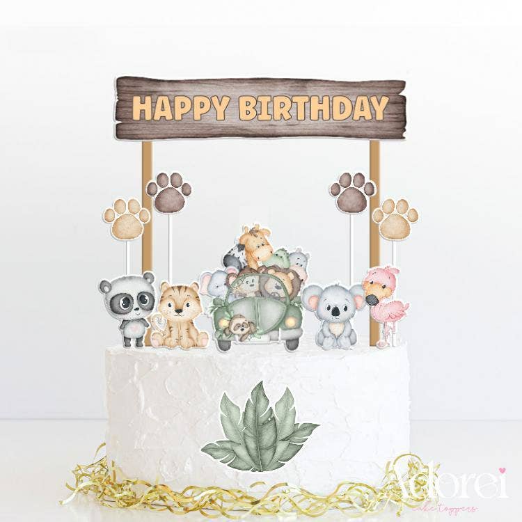 Adorei - Vendita all'ingrosso Topper per torte/cupcake - Decorazione da torta Safari acquerello