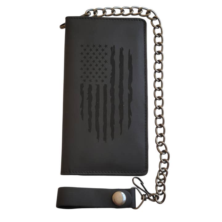 US Flag Black Bifold Leather Biker Long Wallet With Chain for wholesale by Megical Basket