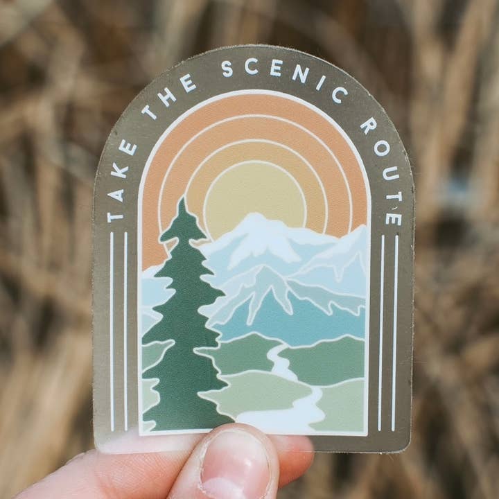 Take the Scenic Route Mountain | Clear Sticker for wholesale by Roaming Heart