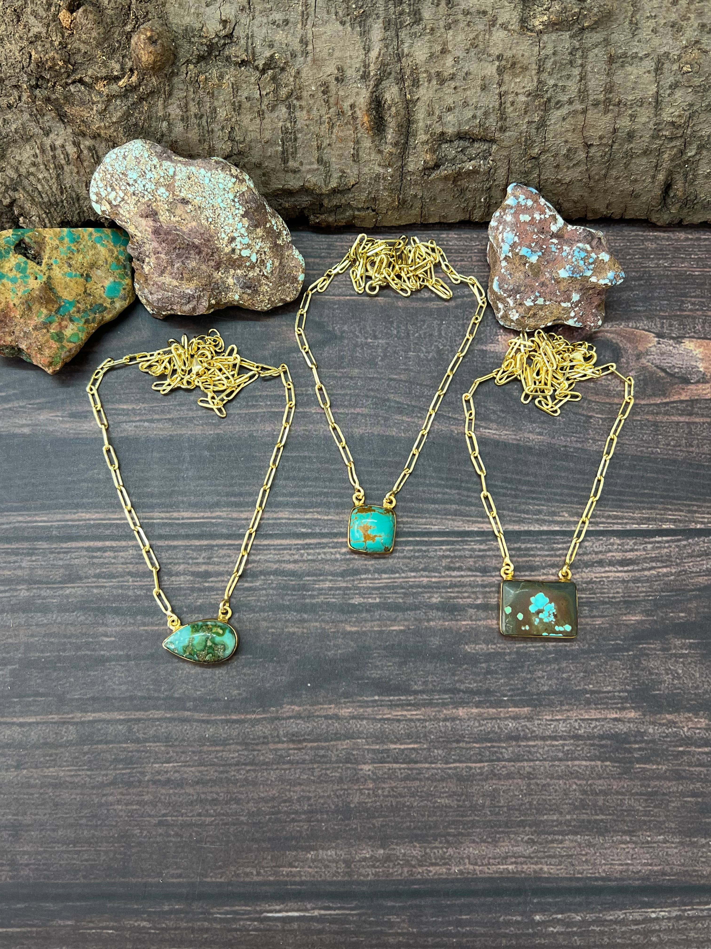 Nizhonitradersllc - Wholesale Pendant/Charm Necklace - "THE GOLDEN COLLECTION" Handmade Natural Kingman Turquoise, Sonoran Mountain Turquoise, Number 8 Gold Plated Necklace (3)1