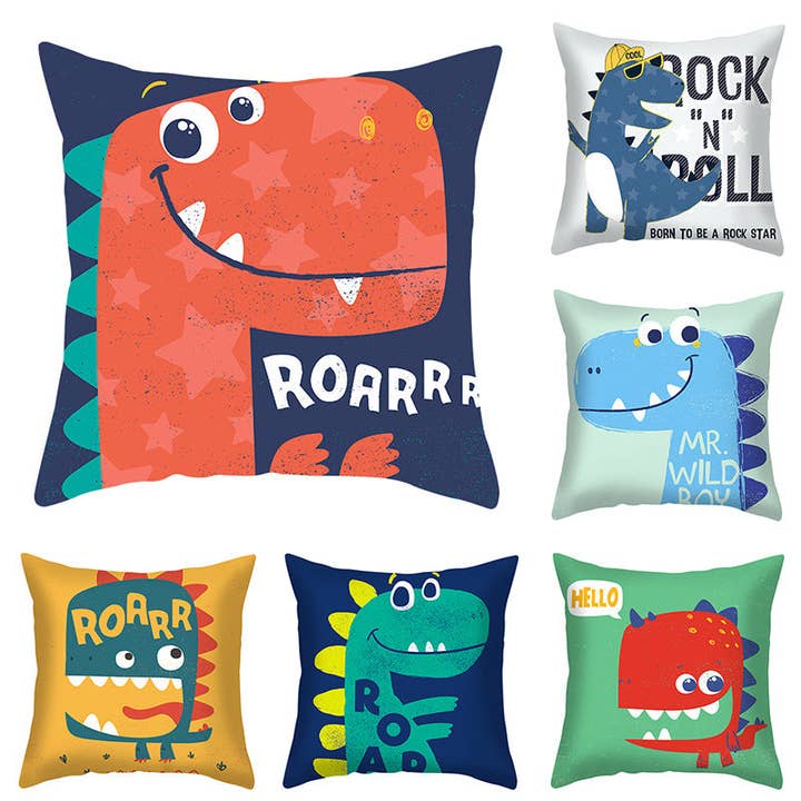 Cartoon Dinosaur Throw Pillow Cover 18x18 Sofa Decor Zipper for wholesale by Liffy