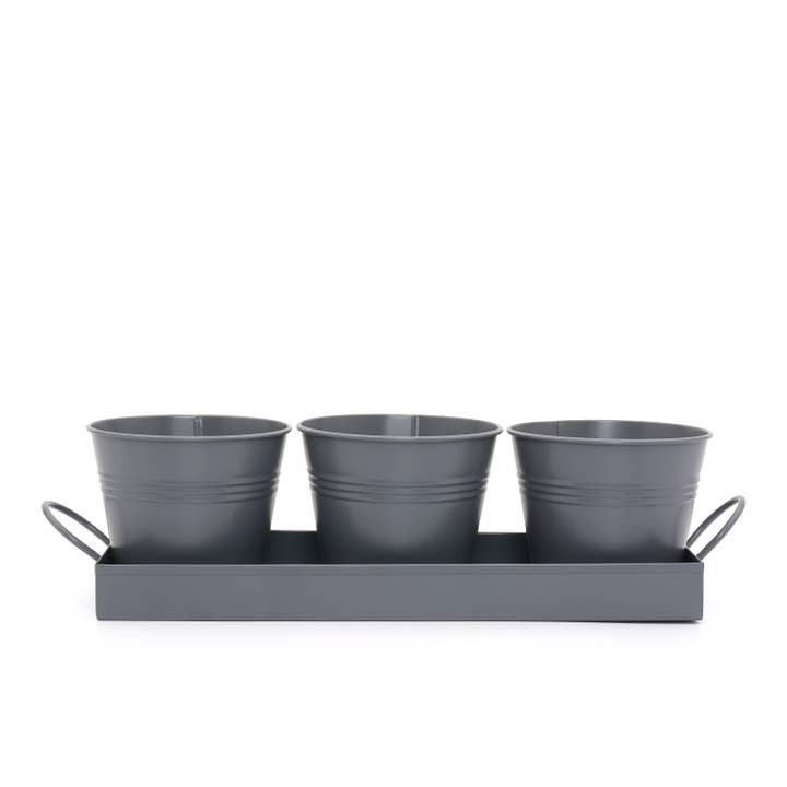 Wholesale Gifts Tomorrow – wholesale Plant pot – Set of 3 Metal Herb/Plant Pots with Drip Tray (Charcoal Grey)3