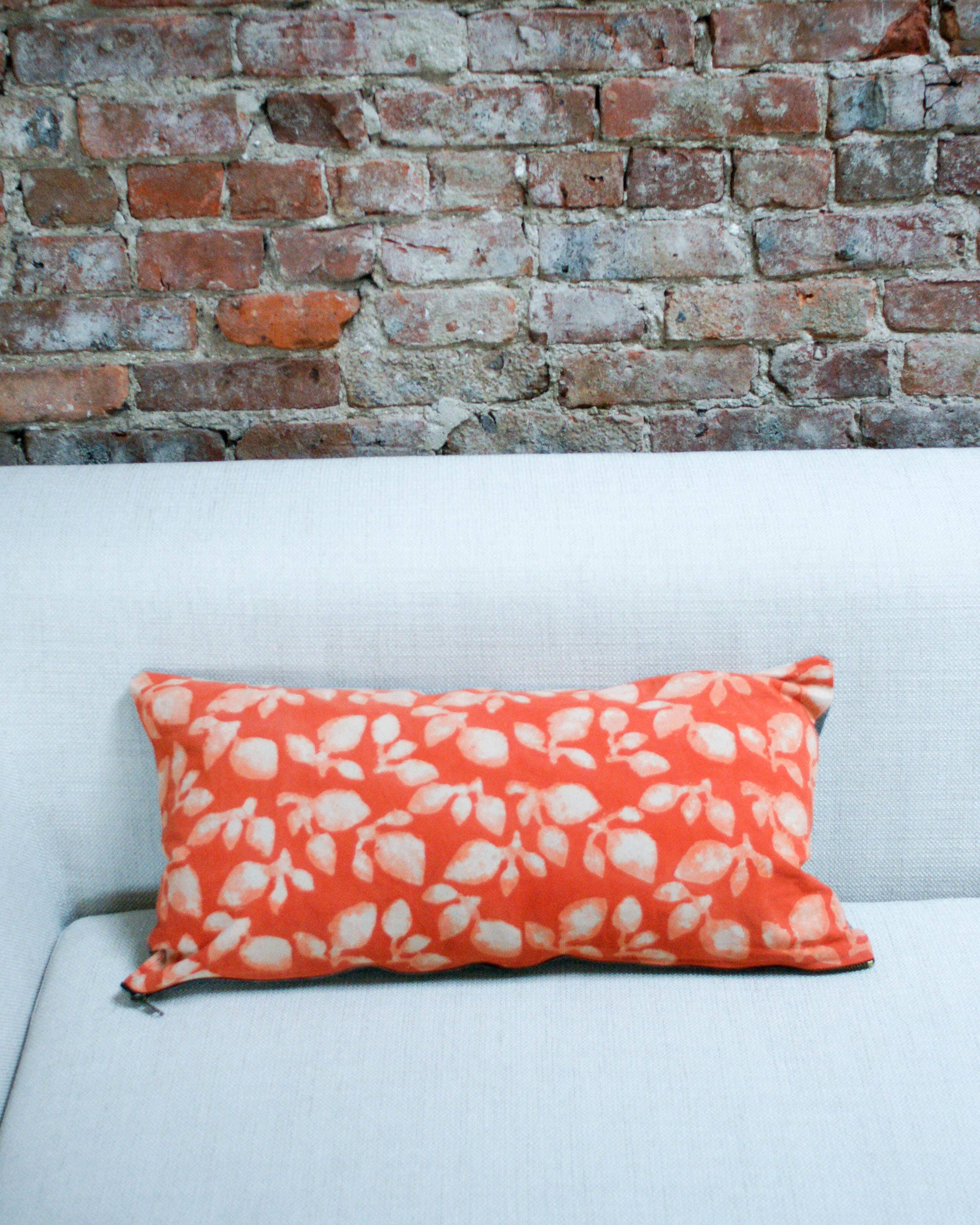 Rustic Loom - Wholesale Lumbar Pillow - Orange Leaf Blockprinted Lumbar Toss Pillow 12 x 240