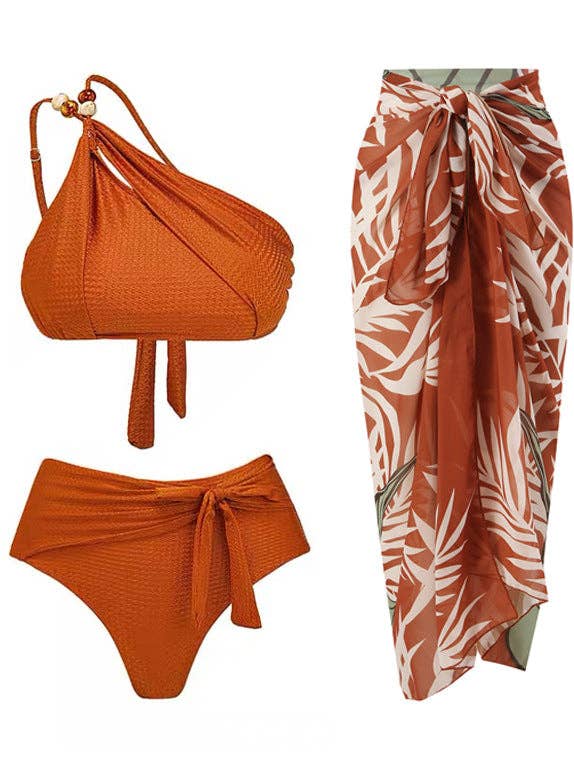 Beads 2PCS Bikini Set with Leaves Print Cover for wholesale by Sweetkama