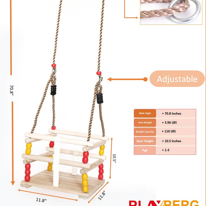 Quickway Imports - Vendita all'ingrosso Altalena - Bambini e neonati - Altalena in legno con corde da appendere per neonati e bambini