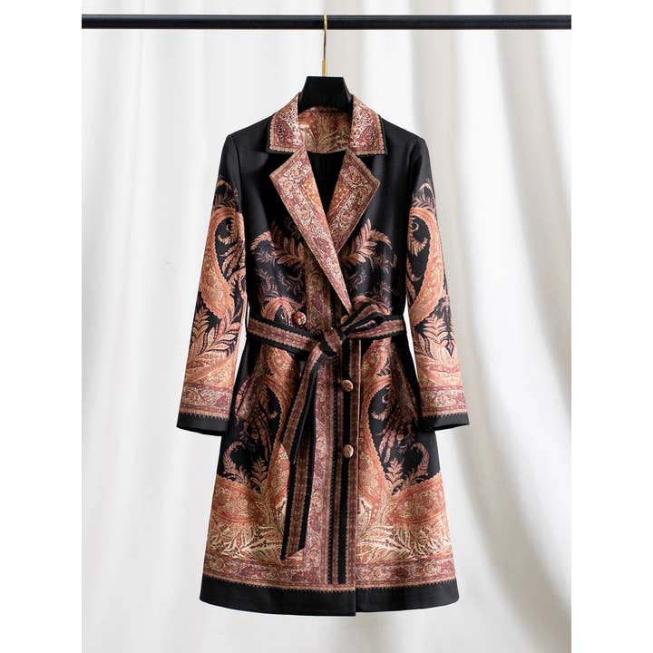 CT145Y Vintage Printet Dobbeltknappet Trenchcoat med Bælte for engroshandel hos Productseeker