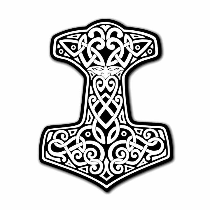 Autocollant Mjolnir de Thor - Fond noir pour la vente par Scandinavian Design Studio