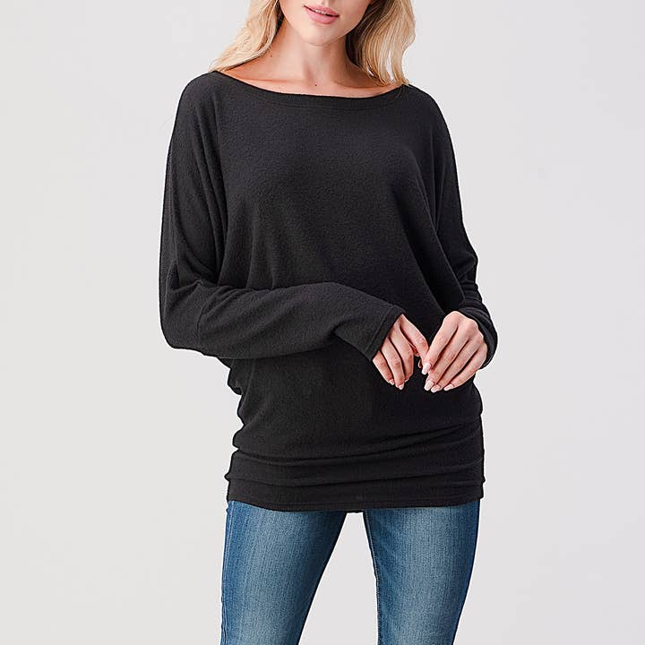 Heimious - Wholesale Knit Top - Women's - Long Dolman Sleeve Round Neck Brushed Knit Top, 27395