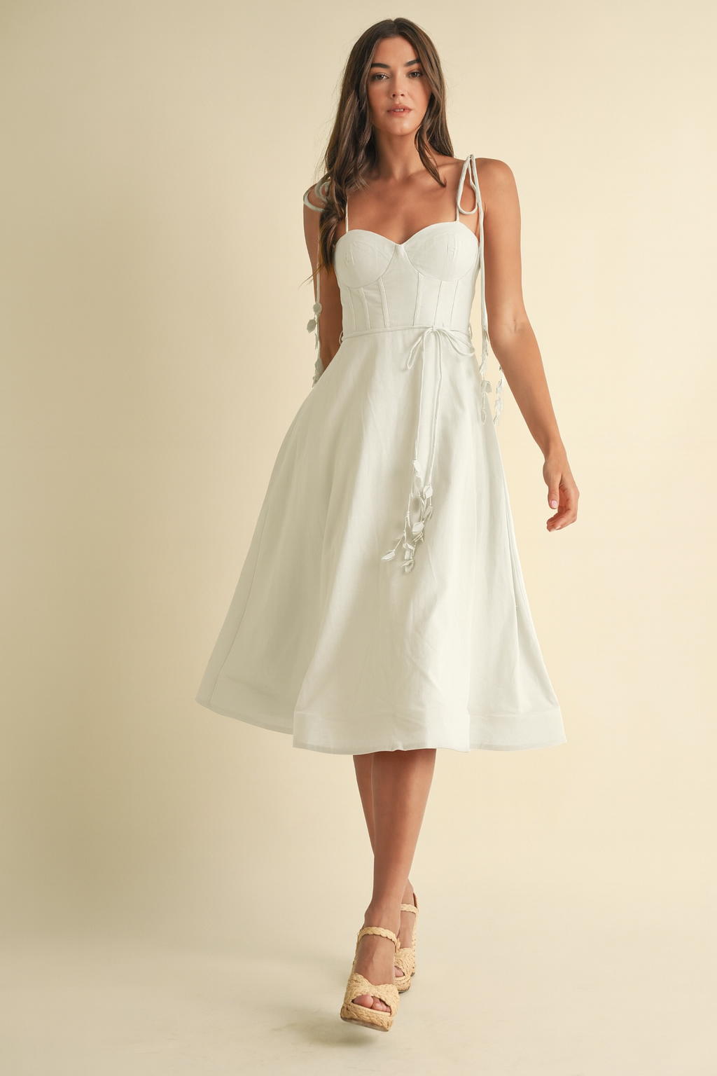 Endless Blu - Wholesale Dress - Women's - LD1003 Linen Midi Dress with Corset Bodice7