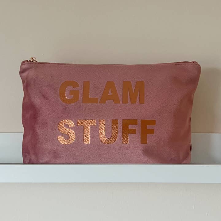 BOLSA DE VELUDO ROSA PINK COM ESTAMPA BRONZE por atacado de MY BAGS OF STUFF