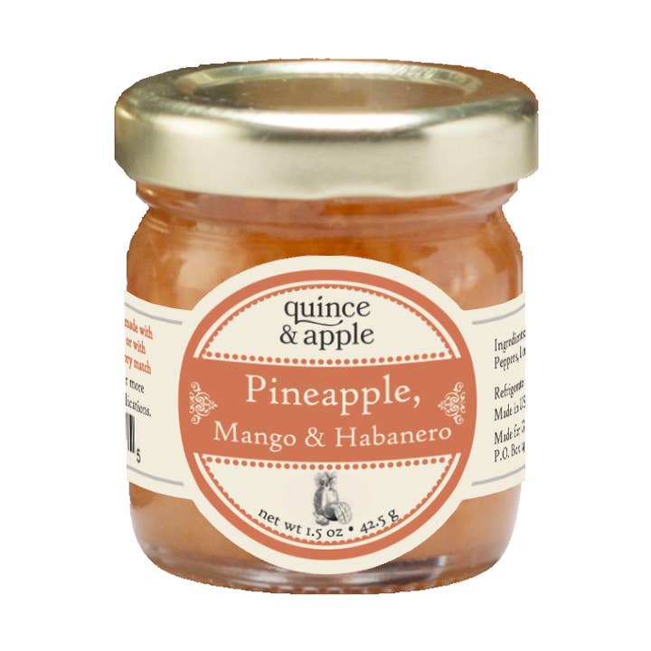 1.5 oz Pineapple, Mango Habanero Conserve-12 per case for wholesale by Gourmet Indulgences, LLC (dba Quince & Apple Company)