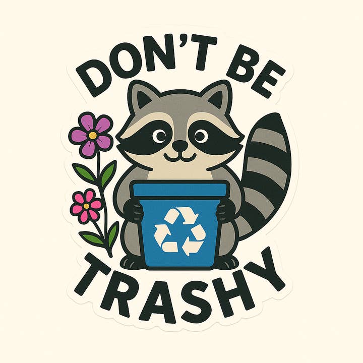 Slightly Askew Art - Wholesale Sticker - "Don't Be Trashy" Cute Raccoon/Trash Panda Recycle Sticker2