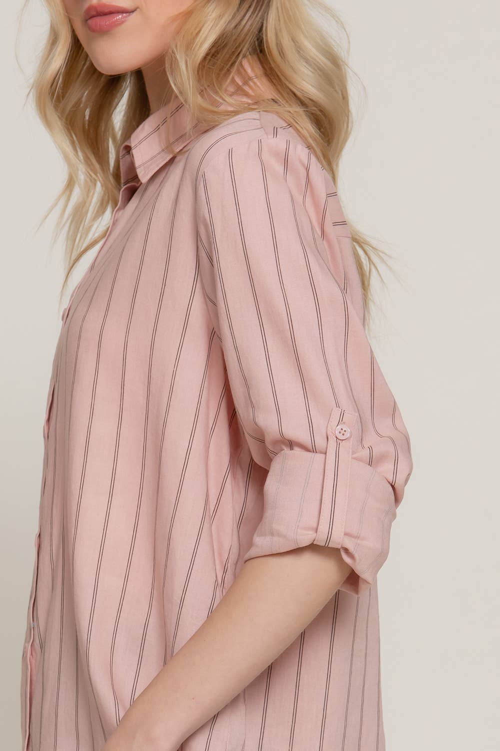 Active Basic | Active USA - Wholesale Button Down Shirt - Women's - Long Sleeve Button Down Stripe Linen Oversized Shirt12