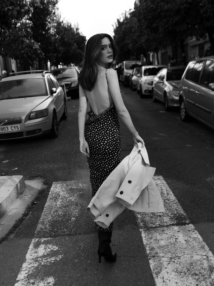 Vestido longo de musselina com estampa de poás por atacado de Dioxide