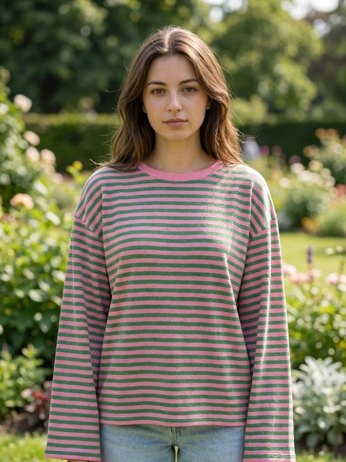 Striped T-shirt with wide sleeves for wholesale by VICTORIA&ISAAC
