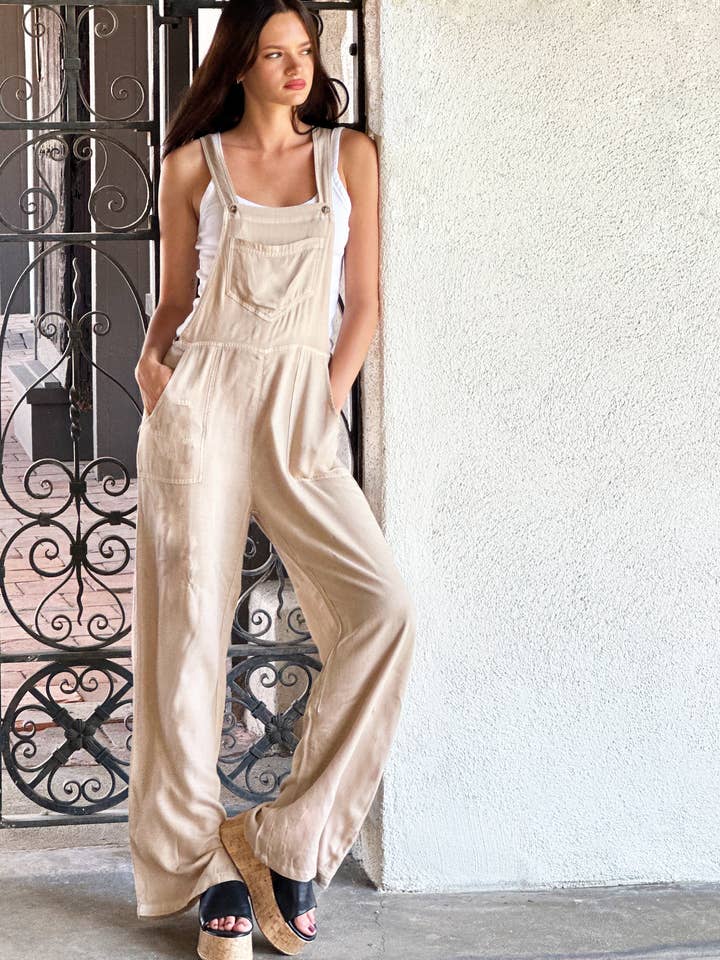 Taupe Flow Wide-Leg Overalls for wholesale on Faire0