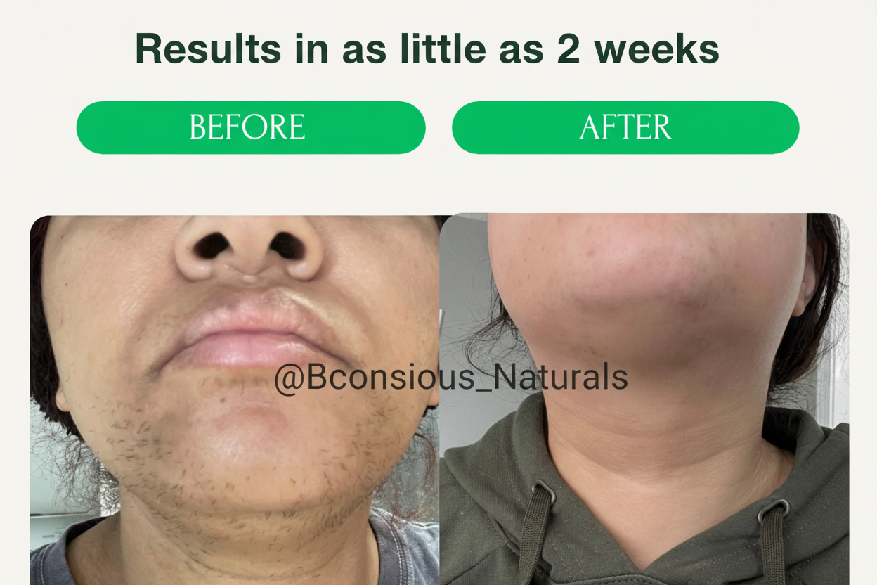 bconsciousnaturals – Großhandel Produkt zur Körperhaarentfernung – Bye Bye Haarentfernungsöl – Organische Kräuterformel für Kinn- und Körperhaare11