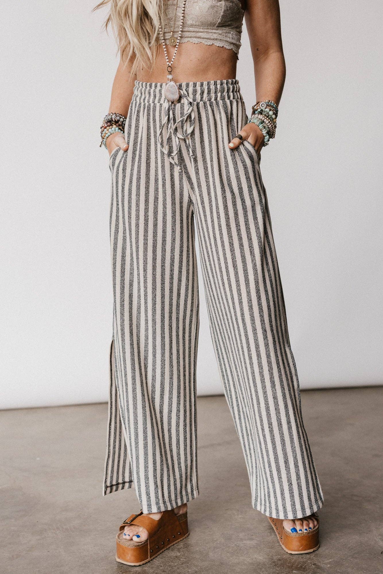 Ibiza Breeze Drawstring Pants - Taupe Black for wholesale on Faire4
