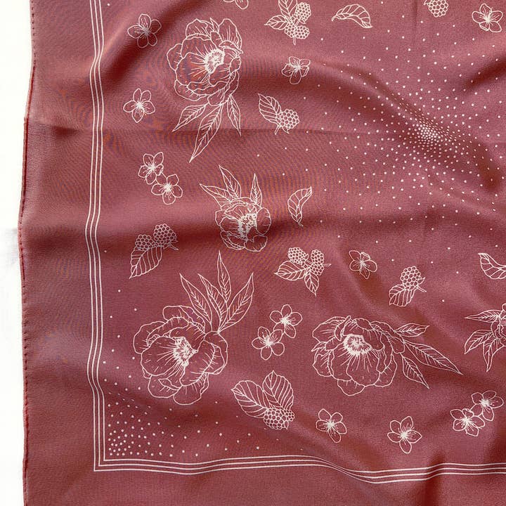 Flora West Design - Wholesale Scarf - Women's - 100% Silk Bandana Scarf - Classic Rosewood Floral