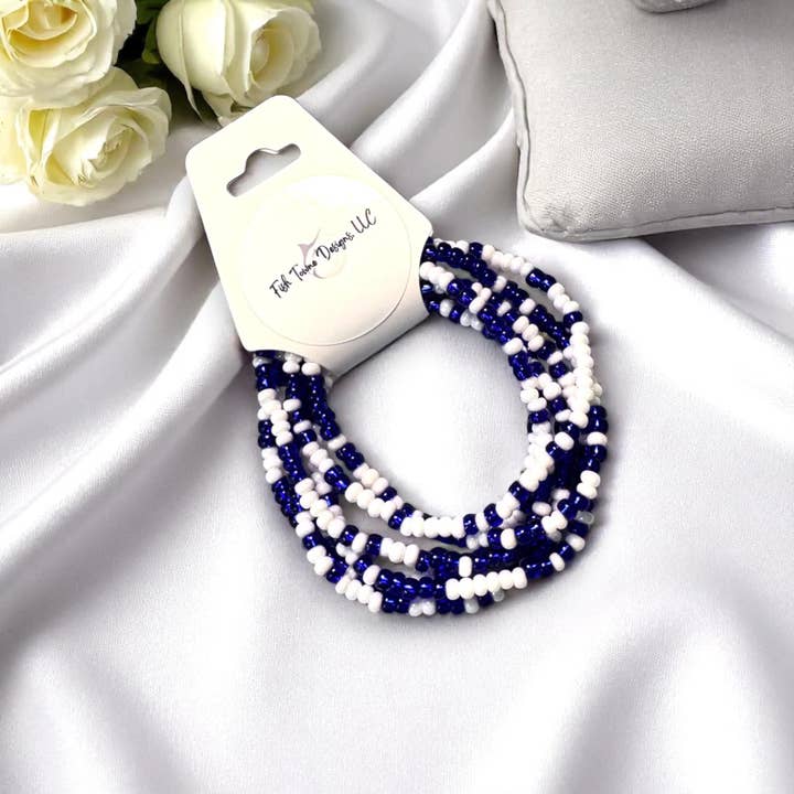Fish Towne Designs, LLC - Wholesale Jewelry Set - Royal Blue and White Game Day Seed Bead Bracelet Stack8